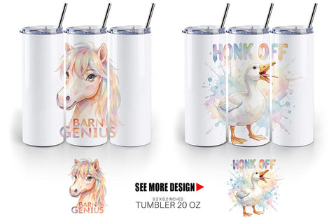 Tumbler Watercolor Wacky Barnyard Animal Quotes Sublimation artnoy 