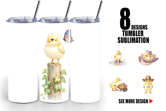 Tumbler Watercolor Western Chick And Duckling Art Sublimation artnoy 
