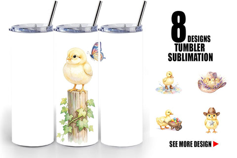 Tumbler Watercolor Western Chick And Duckling Art Sublimation artnoy 