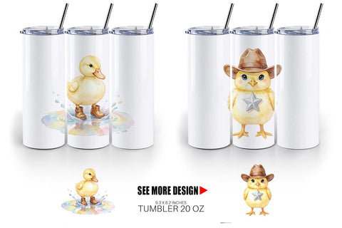 Tumbler Watercolor Western Chick And Duckling Art Sublimation artnoy 