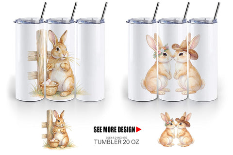 Tumbler Watercolor Western Cowboy Bunny Easter Sublimation artnoy 