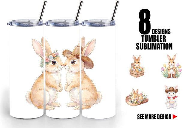 Tumbler Watercolor Western Cowboy Bunny Easter Sublimation artnoy 