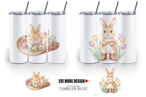 Tumbler Watercolor Western Cowboy Bunny Easter Sublimation artnoy 