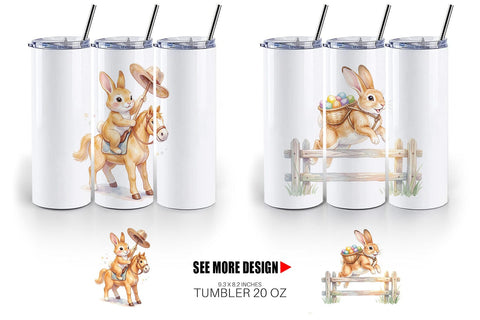 Tumbler Watercolor Western Cowboy Bunny Easter Sublimation artnoy 