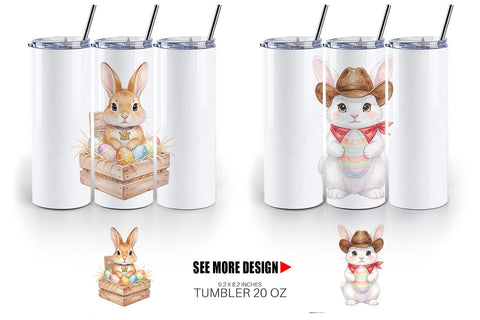 Tumbler Watercolor Western Cowboy Bunny Easter Sublimation artnoy 