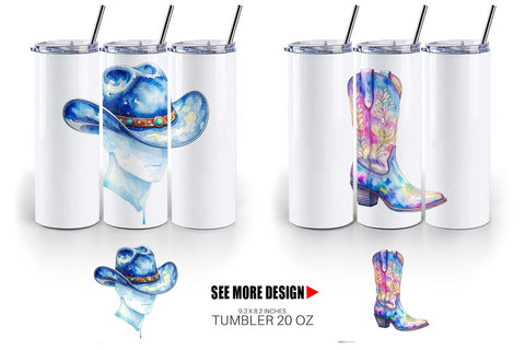 Tumbler Watercolor Western Cowgirl Sublimation artnoy 
