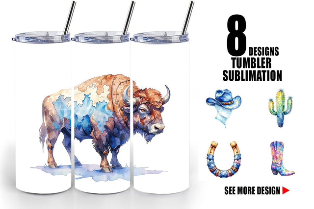 Tumbler Watercolor Western Cowgirl Sublimation artnoy 