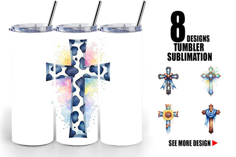 Tumbler Watercolor Western Cross Sublimation artnoy 