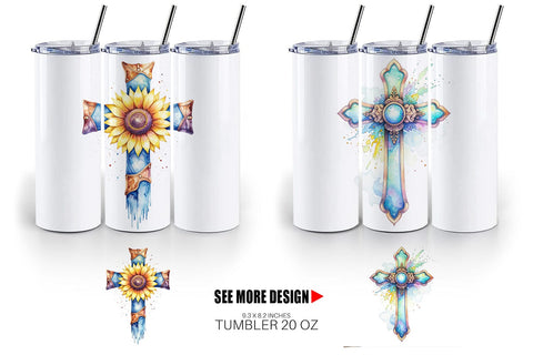 Tumbler Watercolor Western Cross Sublimation artnoy 