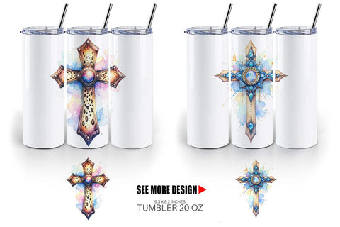 Tumbler Watercolor Western Cross Sublimation artnoy 