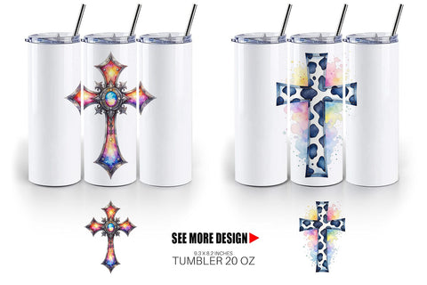 Tumbler Watercolor Western Cross Sublimation artnoy 