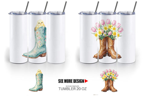 Tumbler Watercolor Western Easter Cowboy Boots Sublimation artnoy 