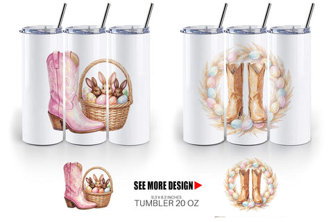 Tumbler Watercolor Western Easter Cowboy Boots Sublimation artnoy 