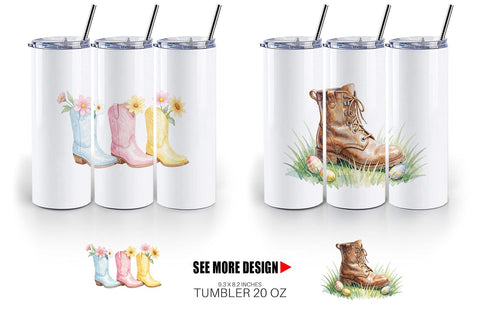 Tumbler Watercolor Western Easter Cowboy Boots Sublimation artnoy 