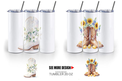 Tumbler Watercolor Western Easter Cowboy Boots Sublimation artnoy 