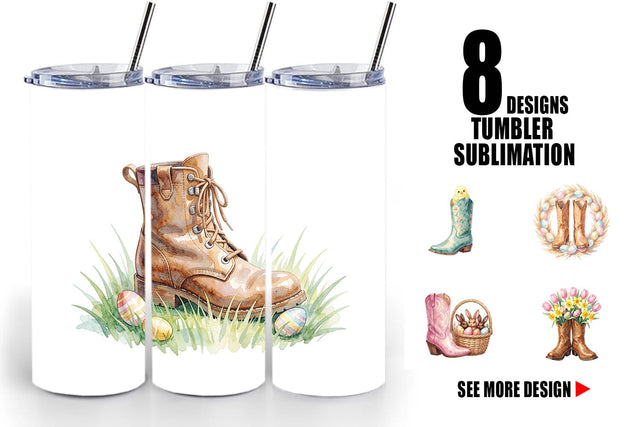 Tumbler Watercolor Western Easter Cowboy Boots Sublimation artnoy 
