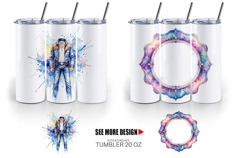 Tumbler Watercolor Western Frame Sublimation artnoy 