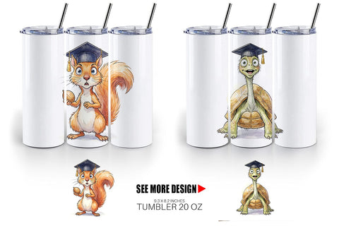 Tumbler Watercolor Whimsical Animal Graduates Sublimation artnoy 
