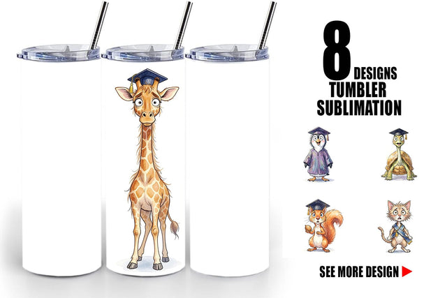 Tumbler Watercolor Whimsical Animal Graduates Sublimation artnoy 