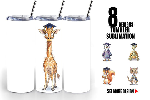 Tumbler Watercolor Whimsical Animal Graduates Sublimation artnoy 