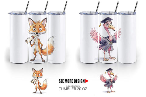 Tumbler Watercolor Whimsical Animal Graduates Sublimation artnoy 
