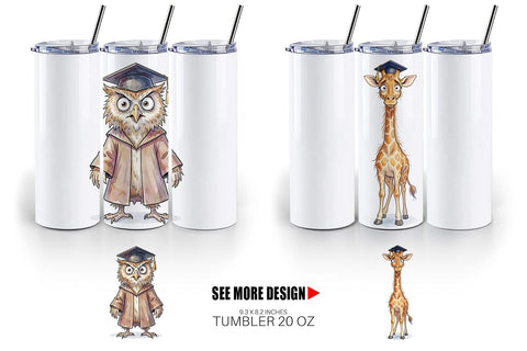Tumbler Watercolor Whimsical Animal Graduates Sublimation artnoy 