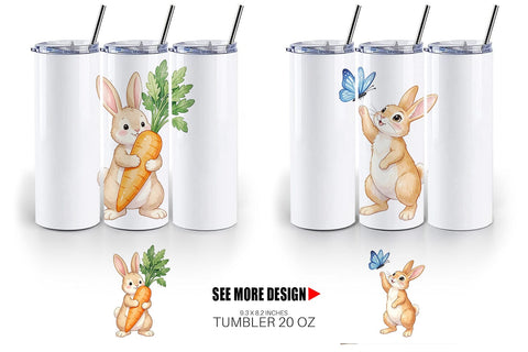 Tumbler Watercolor Whimsical Spring Bunny Art Sublimation artnoy 
