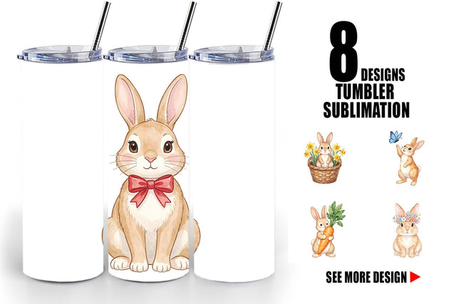 Tumbler Watercolor Whimsical Spring Bunny Art Sublimation artnoy 