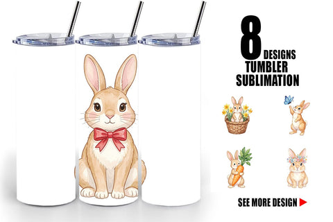 Tumbler Watercolor Whimsical Spring Bunny Art Sublimation artnoy 