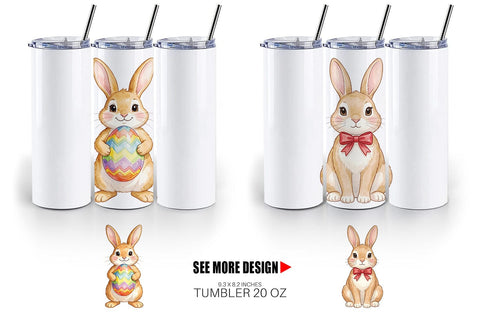Tumbler Watercolor Whimsical Spring Bunny Art Sublimation artnoy 