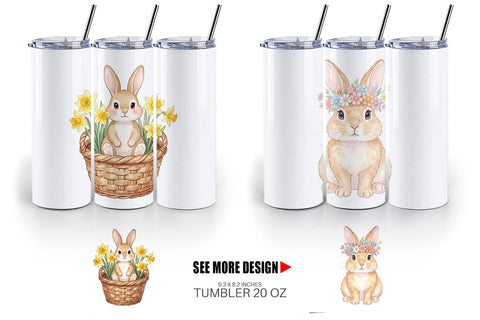 Tumbler Watercolor Whimsical Spring Bunny Art Sublimation artnoy 