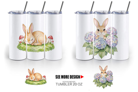 Tumbler Watercolor Whimsical Spring Bunny Art Sublimation artnoy 
