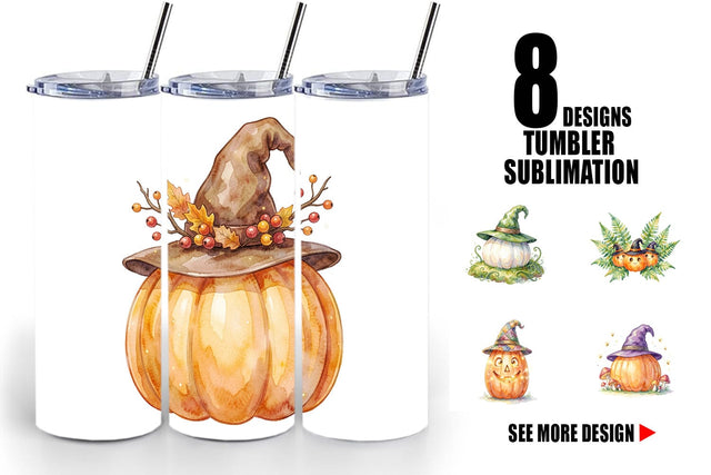 Tumbler Watercolor Whimsical Woodland Witch Hat Sublimation artnoy 