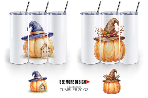 Tumbler Watercolor Whimsical Woodland Witch Hat Sublimation artnoy 