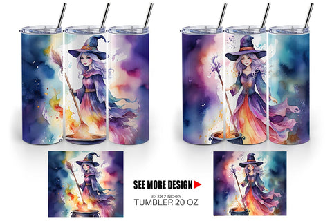 Tumbler Watercolor Witch Sublimation artnoy 