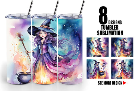 Tumbler Watercolor Witch Sublimation artnoy 