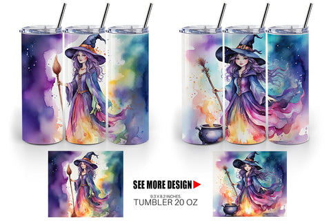Tumbler Watercolor Witch Sublimation artnoy 