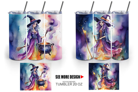Tumbler Watercolor Witch Sublimation artnoy 
