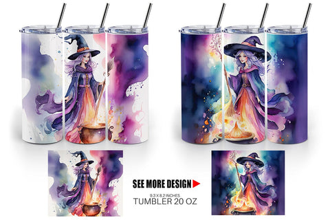 Tumbler Watercolor Witch Sublimation artnoy 