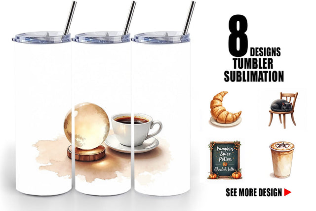 Tumbler Watercolor Witchy Coffee Shop Sublimation artnoy 