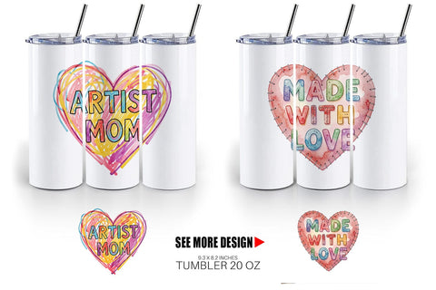 Tumbler Watercolor Wonky Imperfect Heart Art Quotes Sublimation artnoy 