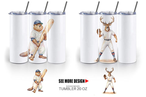 Tumbler Watercolor Woodland Animal Baseball Sublimation artnoy 