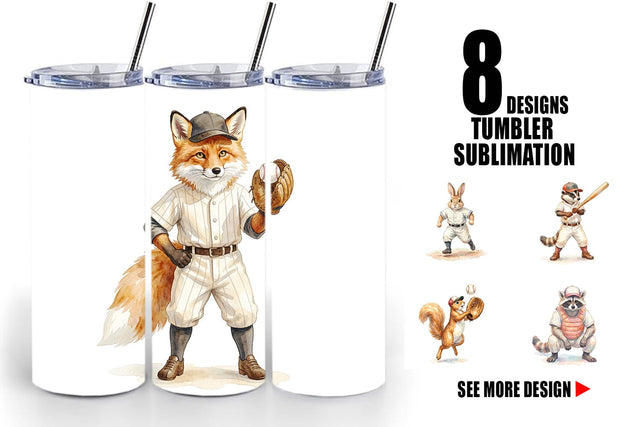 Tumbler Watercolor Woodland Animal Baseball Sublimation artnoy 