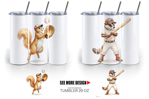 Tumbler Watercolor Woodland Animal Baseball Sublimation artnoy 