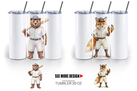Tumbler Watercolor Woodland Animal Baseball Sublimation artnoy 