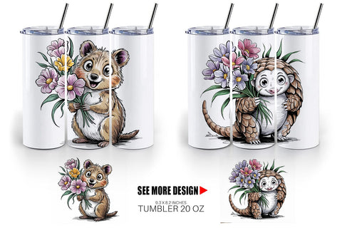 Tumbler Whimsical Animal Bouquet Sublimation artnoy 