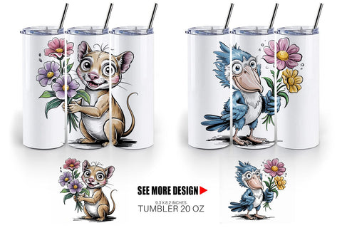 Tumbler Whimsical Animal Bouquet Sublimation artnoy 