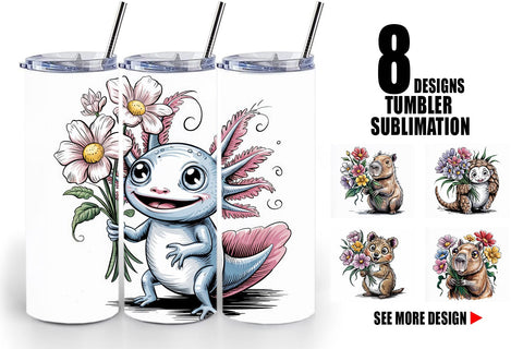 Tumbler Whimsical Animal Bouquet Sublimation artnoy 