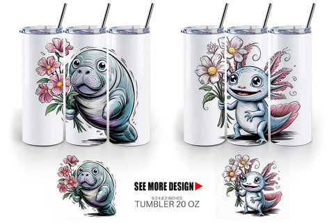 Tumbler Whimsical Animal Bouquet Sublimation artnoy 