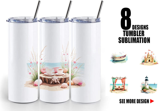 Tumbler Whimsical Coastal Escape Sublimation artnoy 